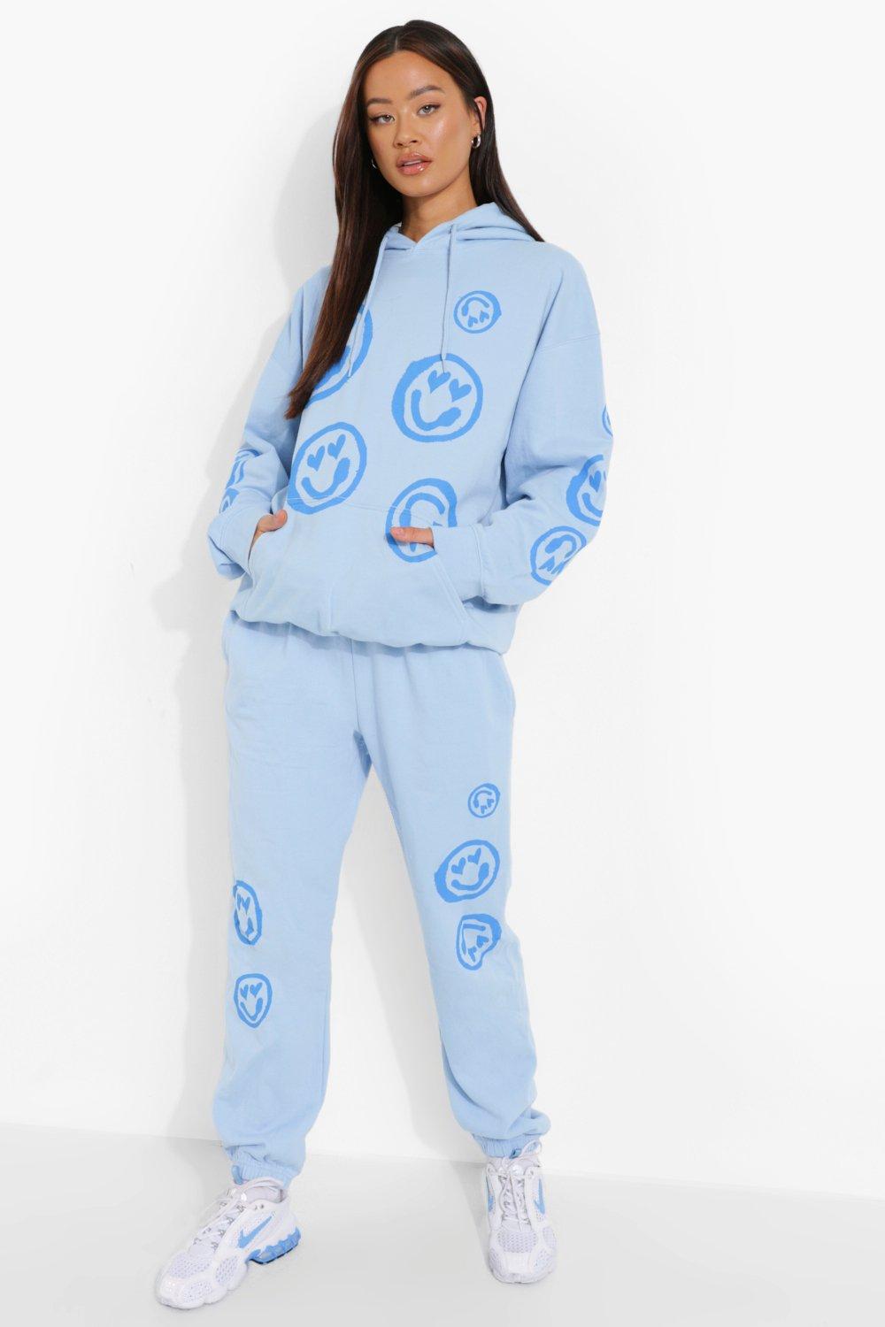 Women s Blue Oversized Heart Face Joggers Boohoo UK